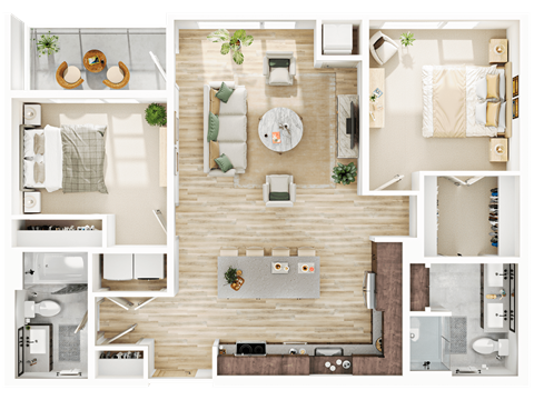 Floor plan for 2 beds, 2 baths, 1087 sqft